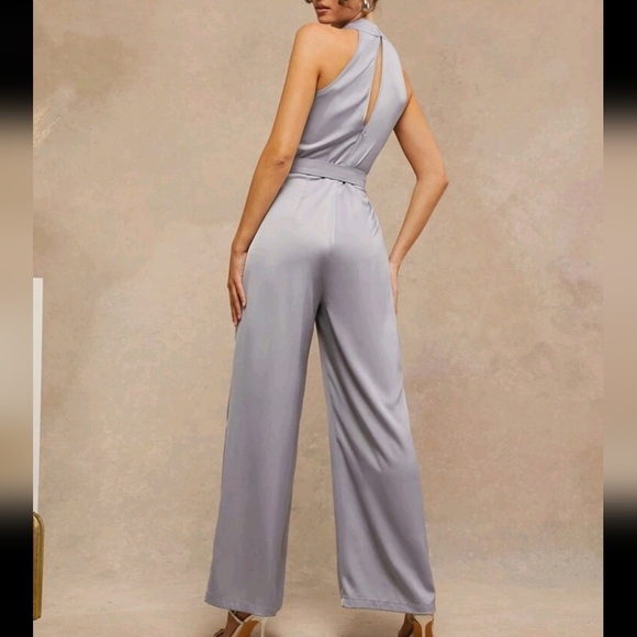 Elegant Cross Halter Straight Leg Jumpsuit With Buckle - Picture 4 of 4